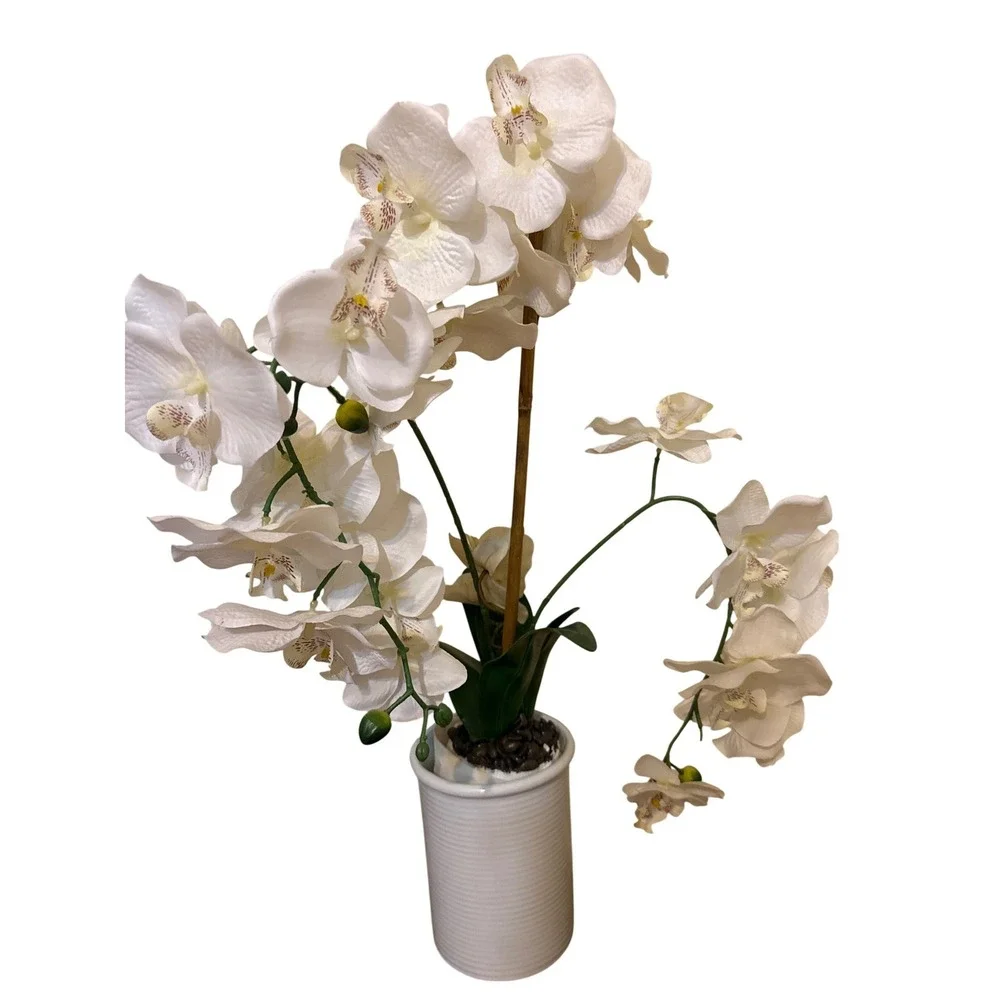 Large Artificial White Phalaenopsis Orchid Silk Flower in White Ceramic Pot 27